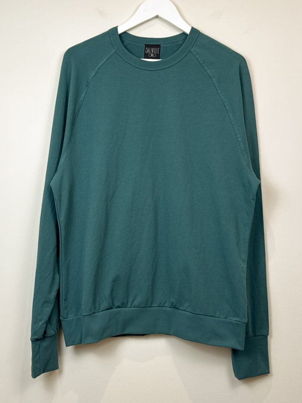 Caliville Mens XL Teal Green Raglan French Terry Crewneck Sweatshirt Pullover